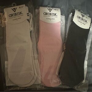 Arebesk Classic Crew Grip Socks - White, Pink, and Black